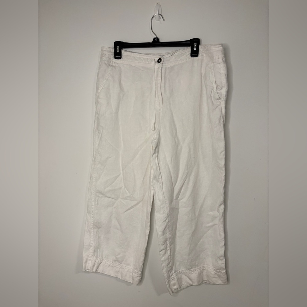 Women's White Linen-Blend Cropped Pants
